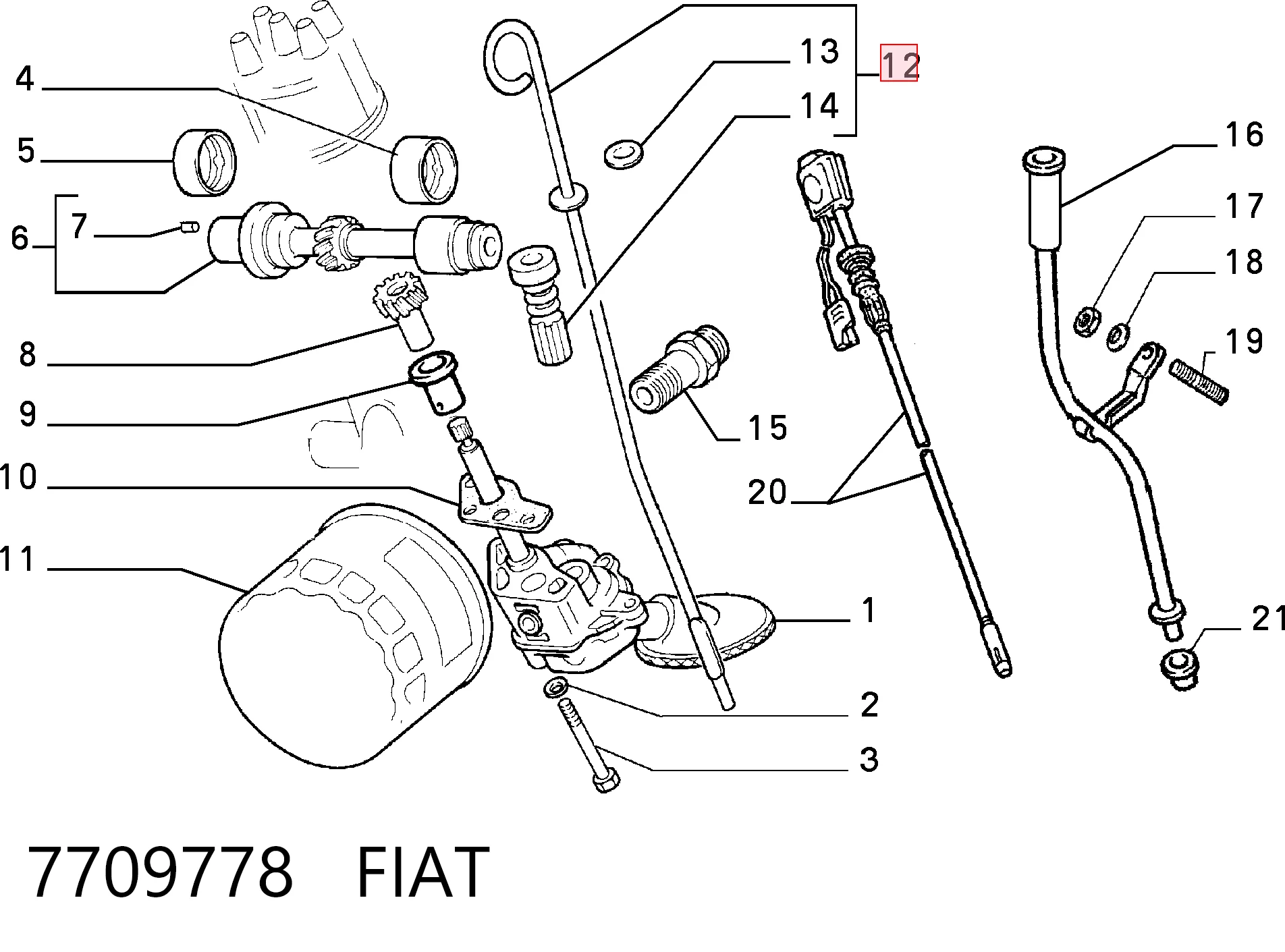 Sonda (indicador) do nível de óleo no motor para Fiat Punto 176C