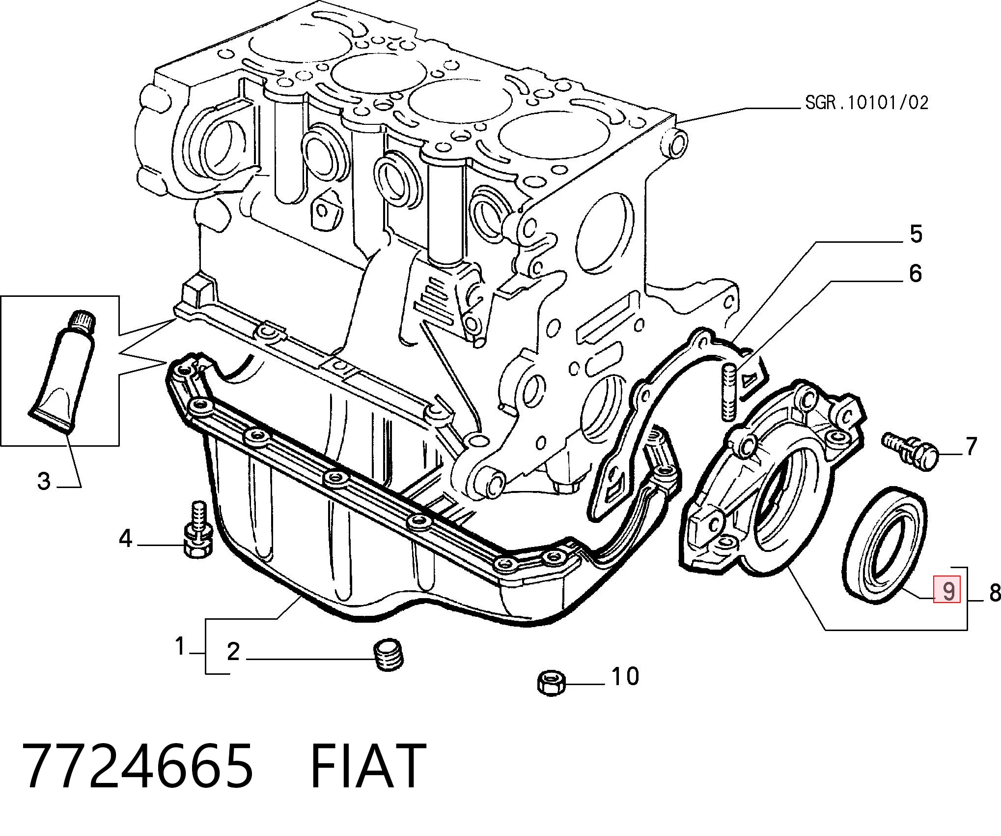 7724665 Fiat/Alfa/Lancia Vedação traseira de cambota de motor