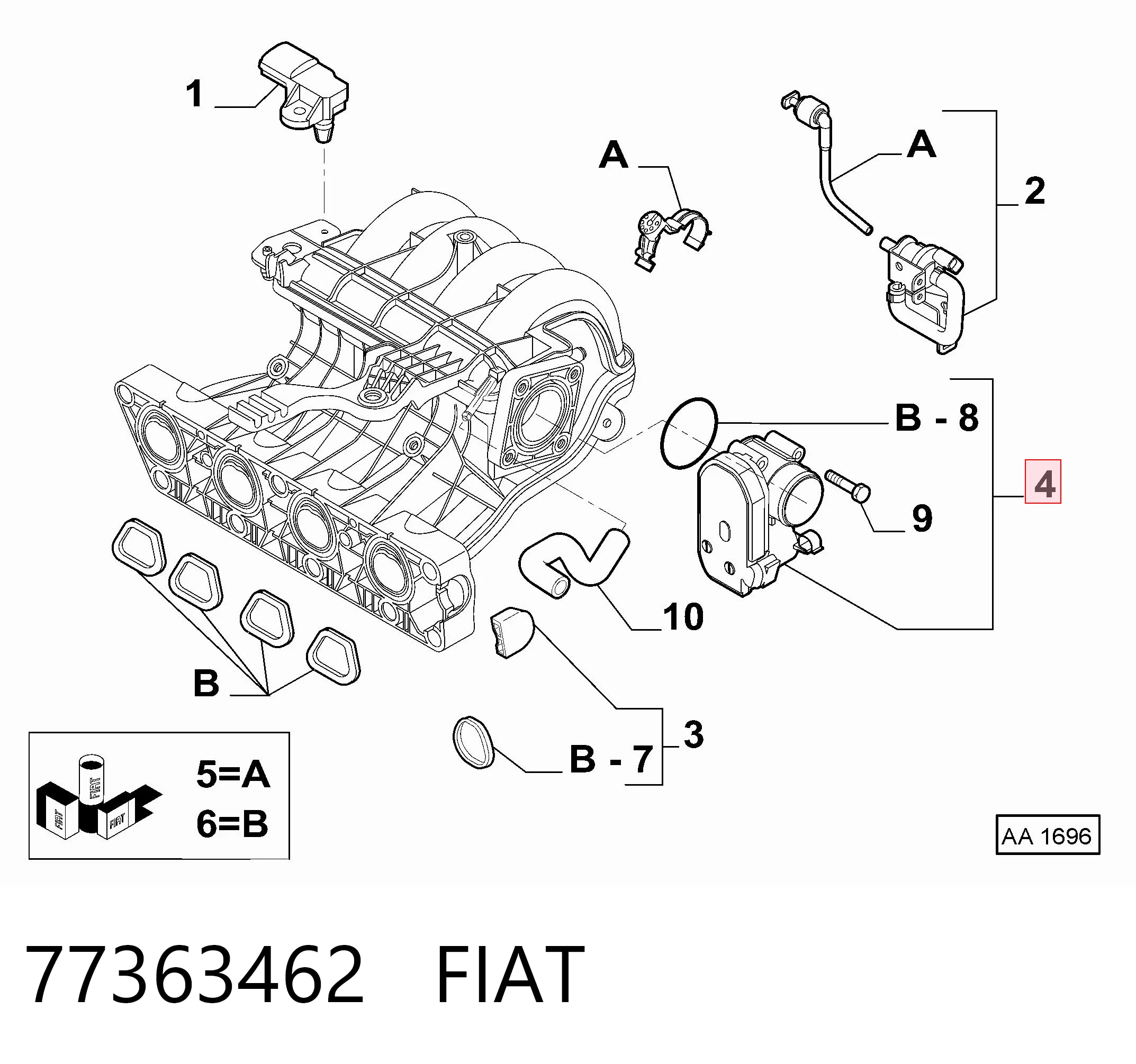 77363462 Fiat/Alfa/Lancia Válvula de borboleta montada
