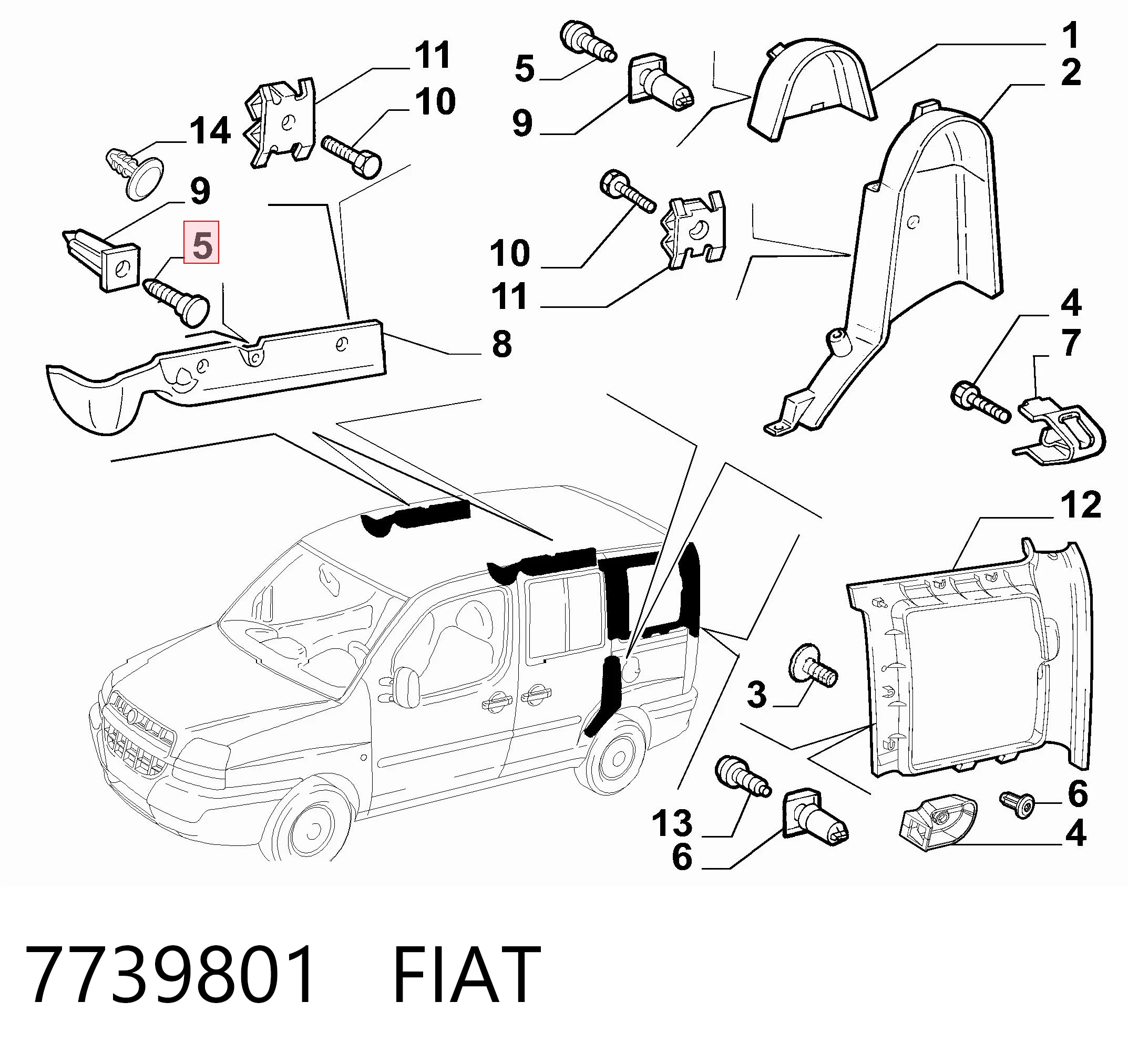 7739801 Fiat/Alfa/Lancia Cápsula (prendedor) de fixação de revestimento da porta