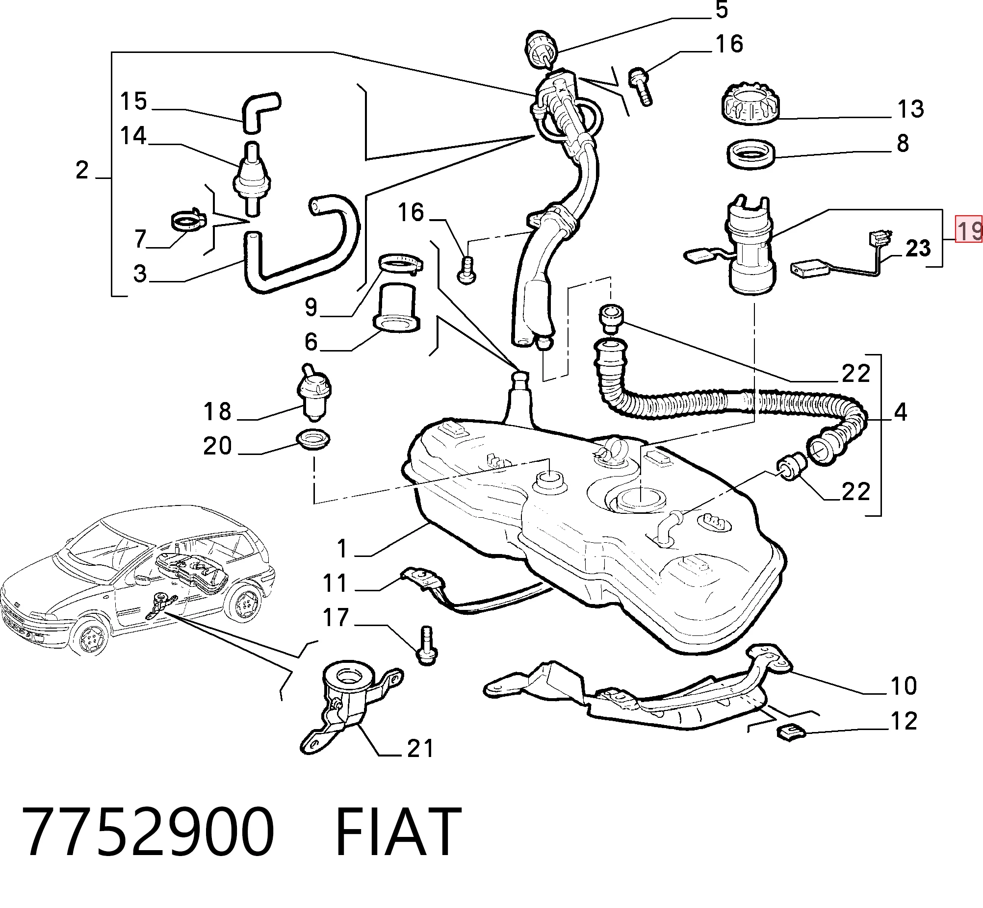 7752900 Fiat/Alfa/Lancia Módulo de bomba de combustível com sensor do nível de combustível