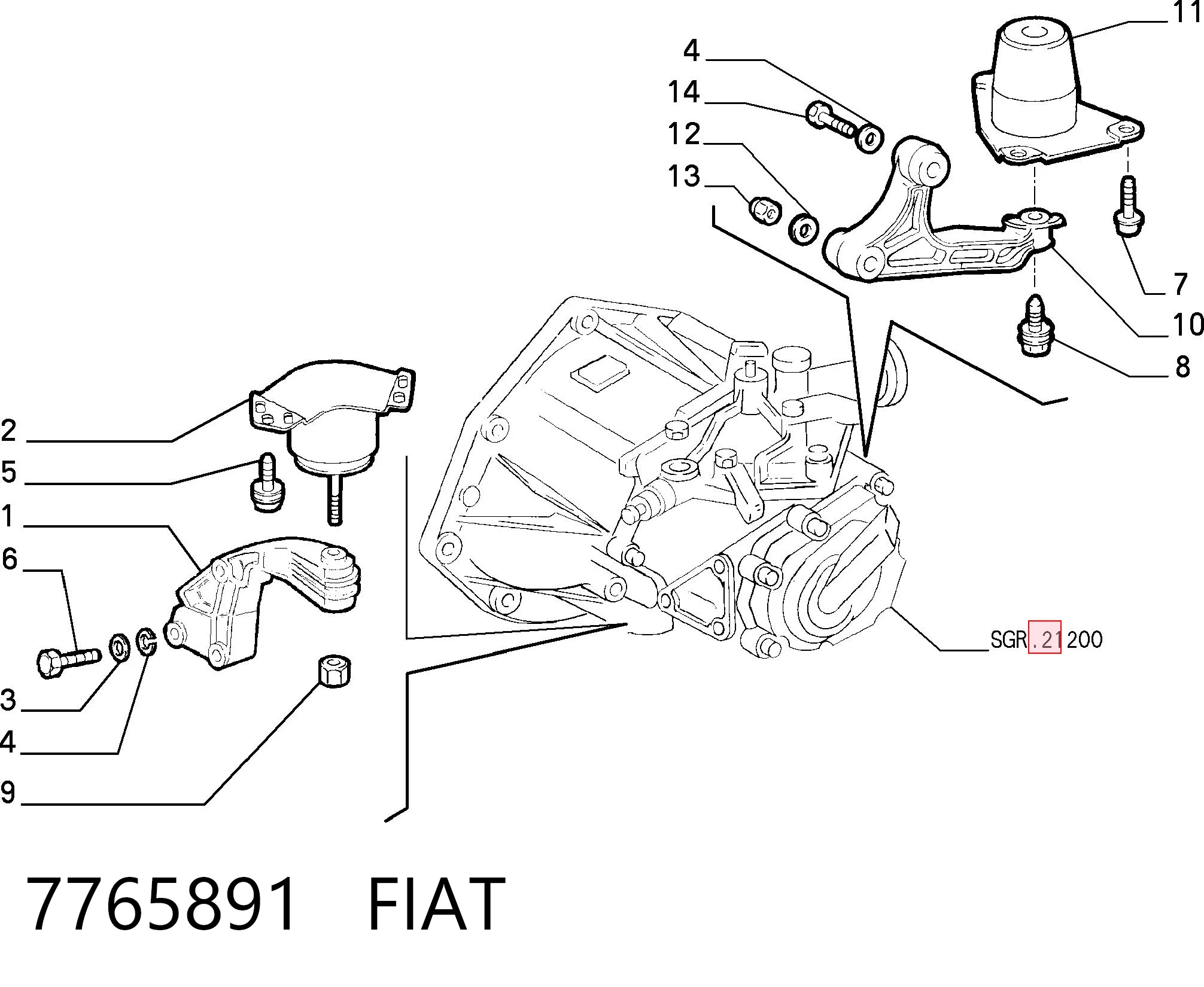 Coxim (suporte) dianteiro de motor para Fiat Punto 176