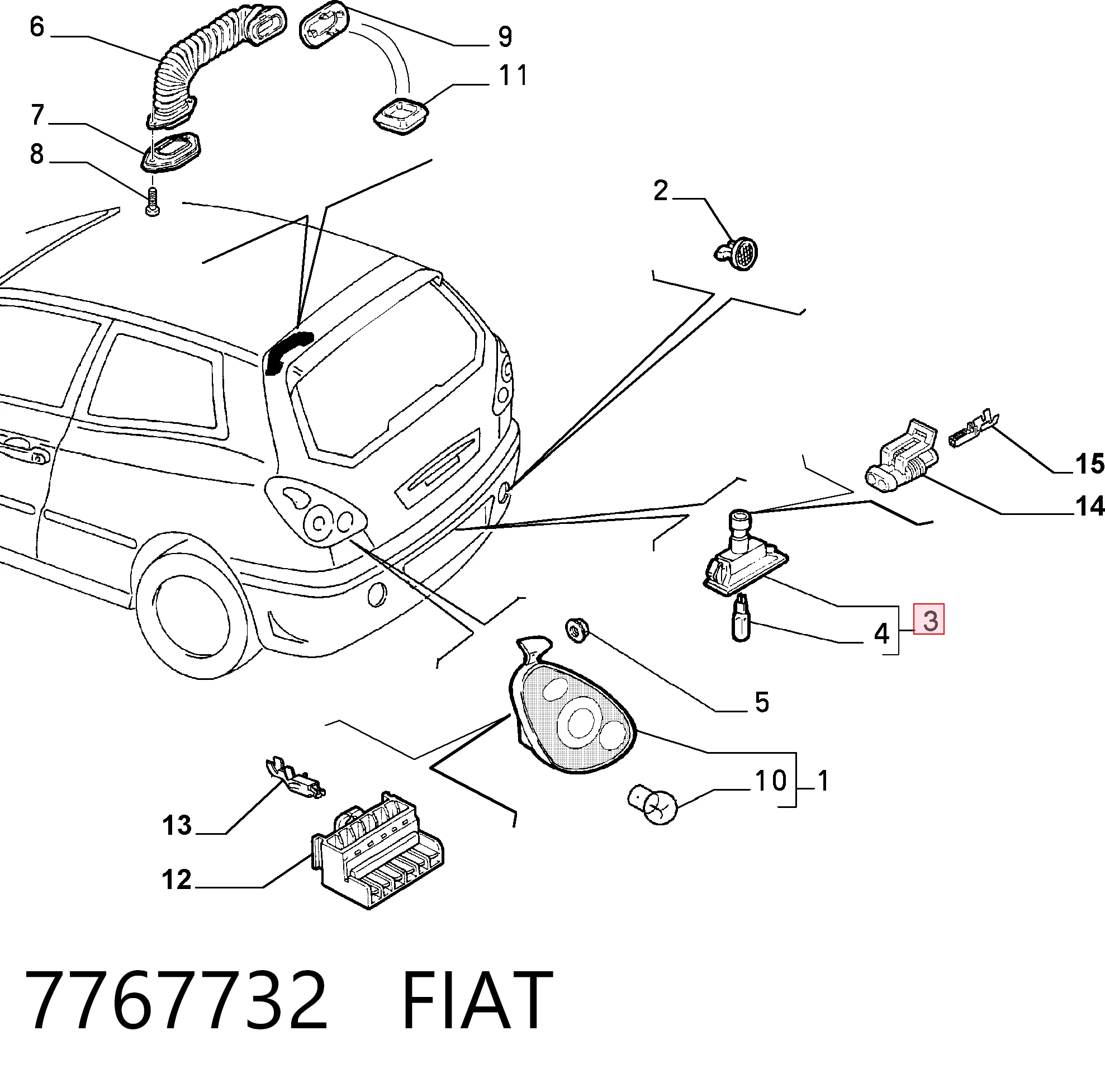 Lanterna da luz de fundo de matrícula traseira Fiat Brava  182