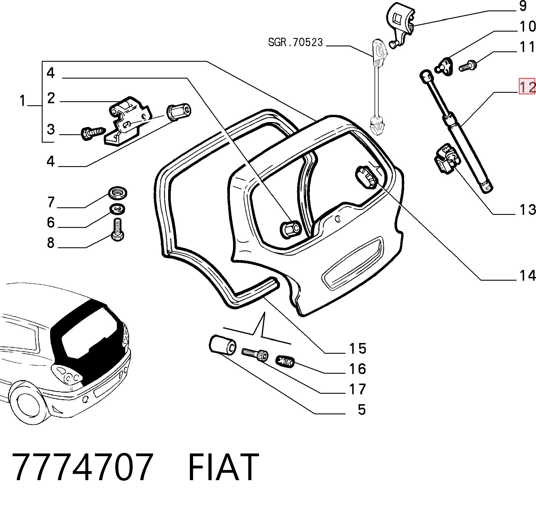Amortecedor de tampa de porta-malas (de 3ª/5ª porta traseira) Fiat Bravo 182 ao melhor preço