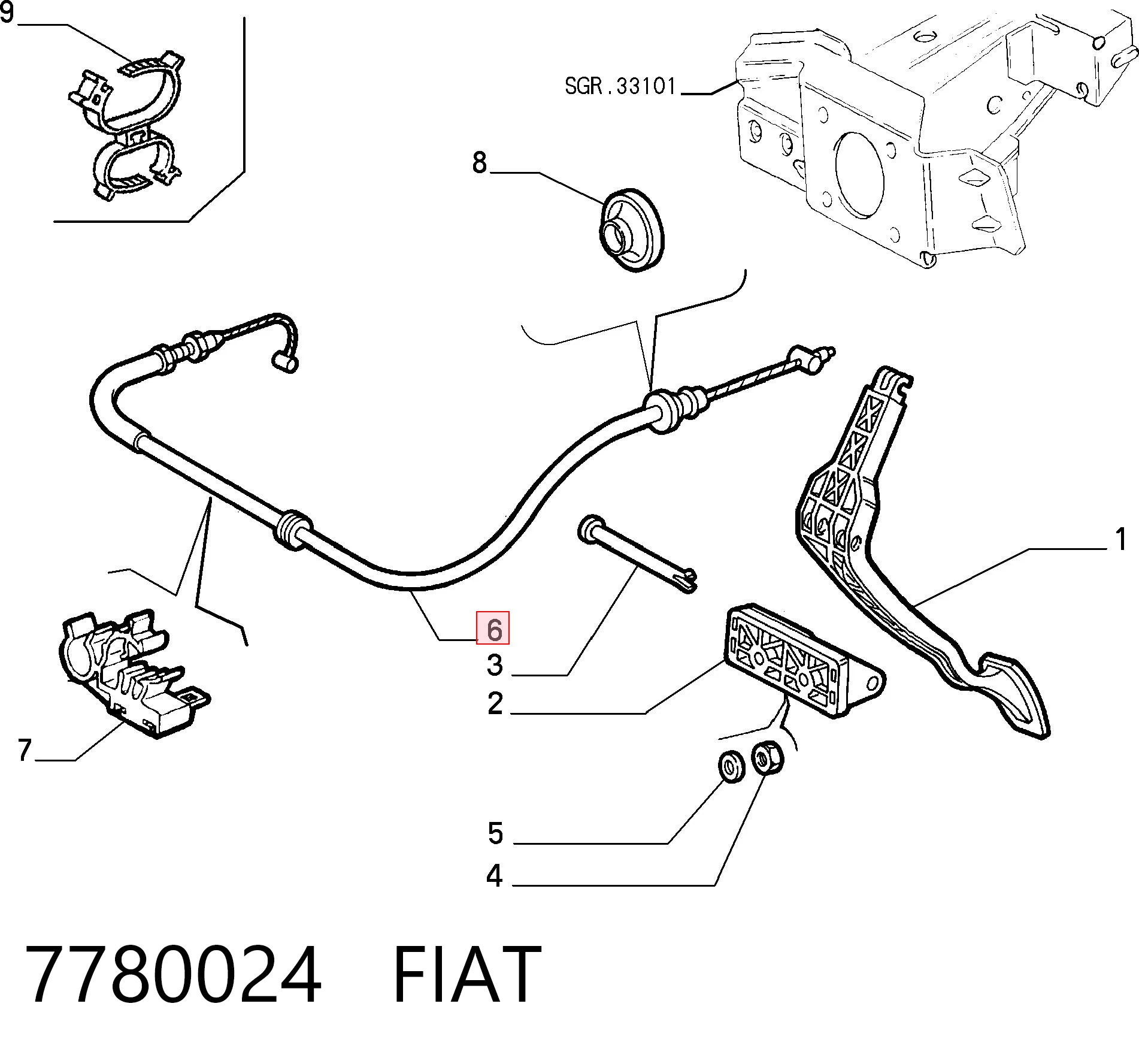 Cabo/pedal de gás (de acelerador) Fiat Punto I hatchback (176) (1993 - 1999) I