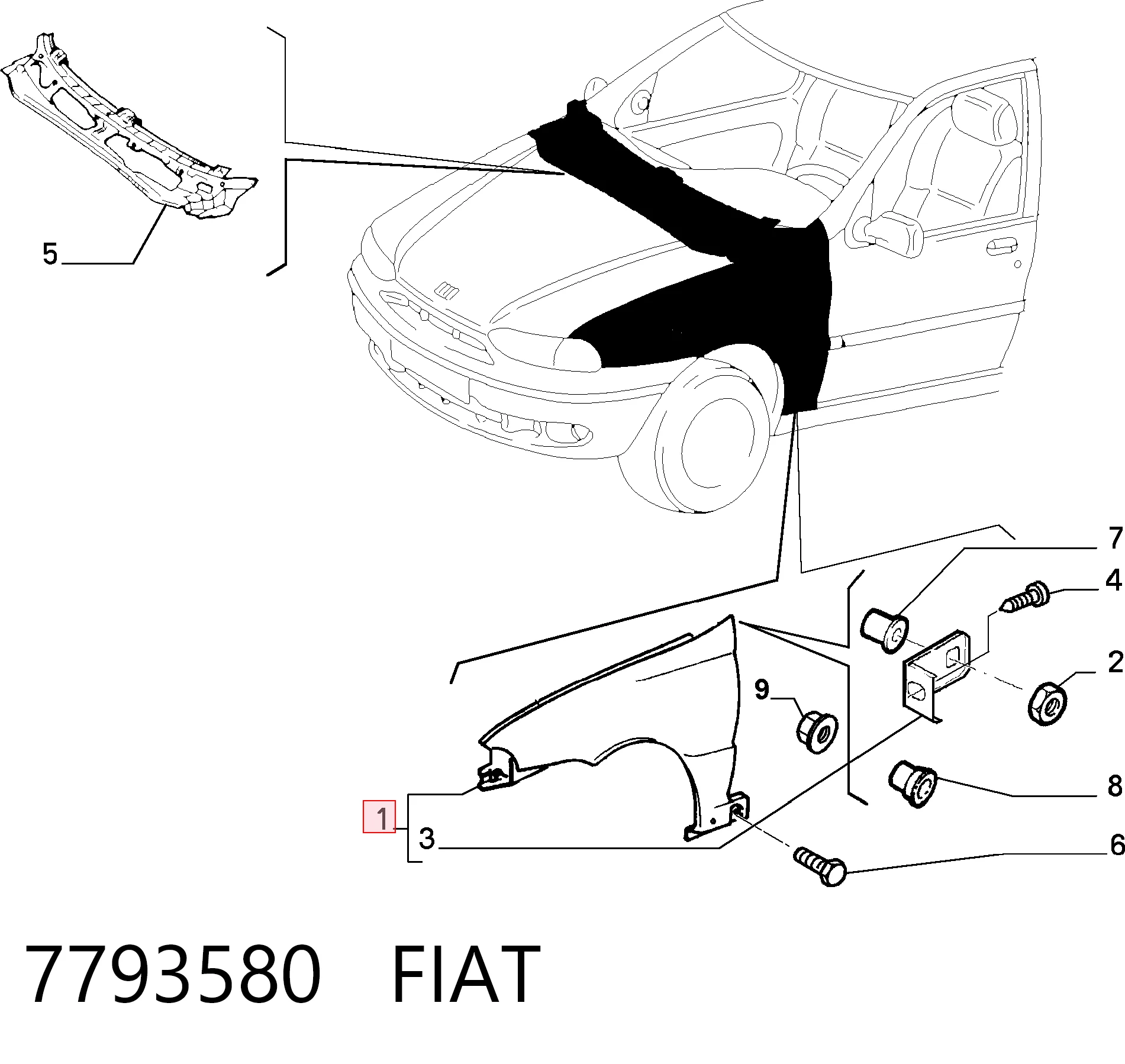 Pára-lama dianteiro direito para Fiat Siena  178