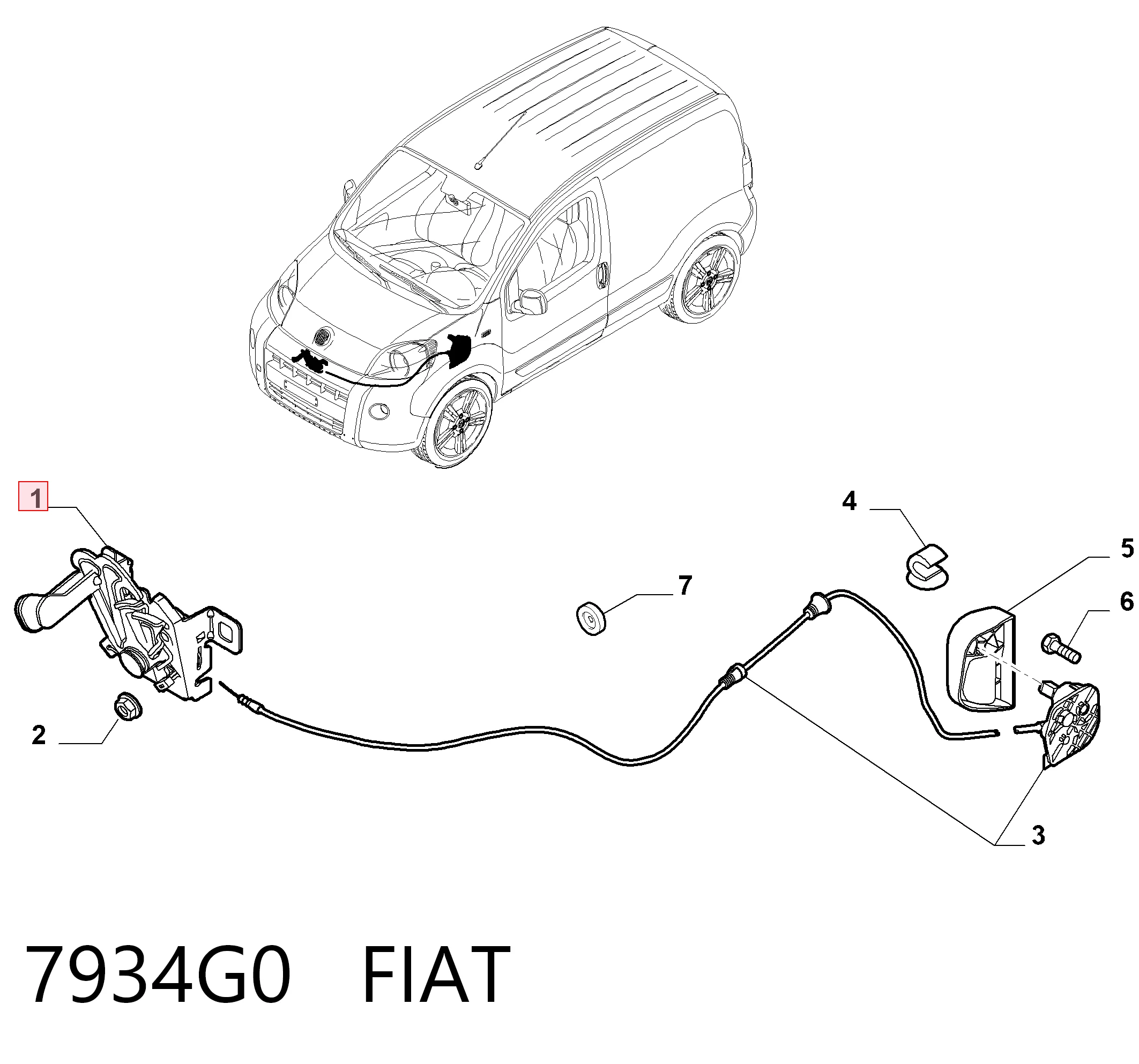  Fecho da capota Fiat Fiorino сaixa (225) (2008 - 2026) 