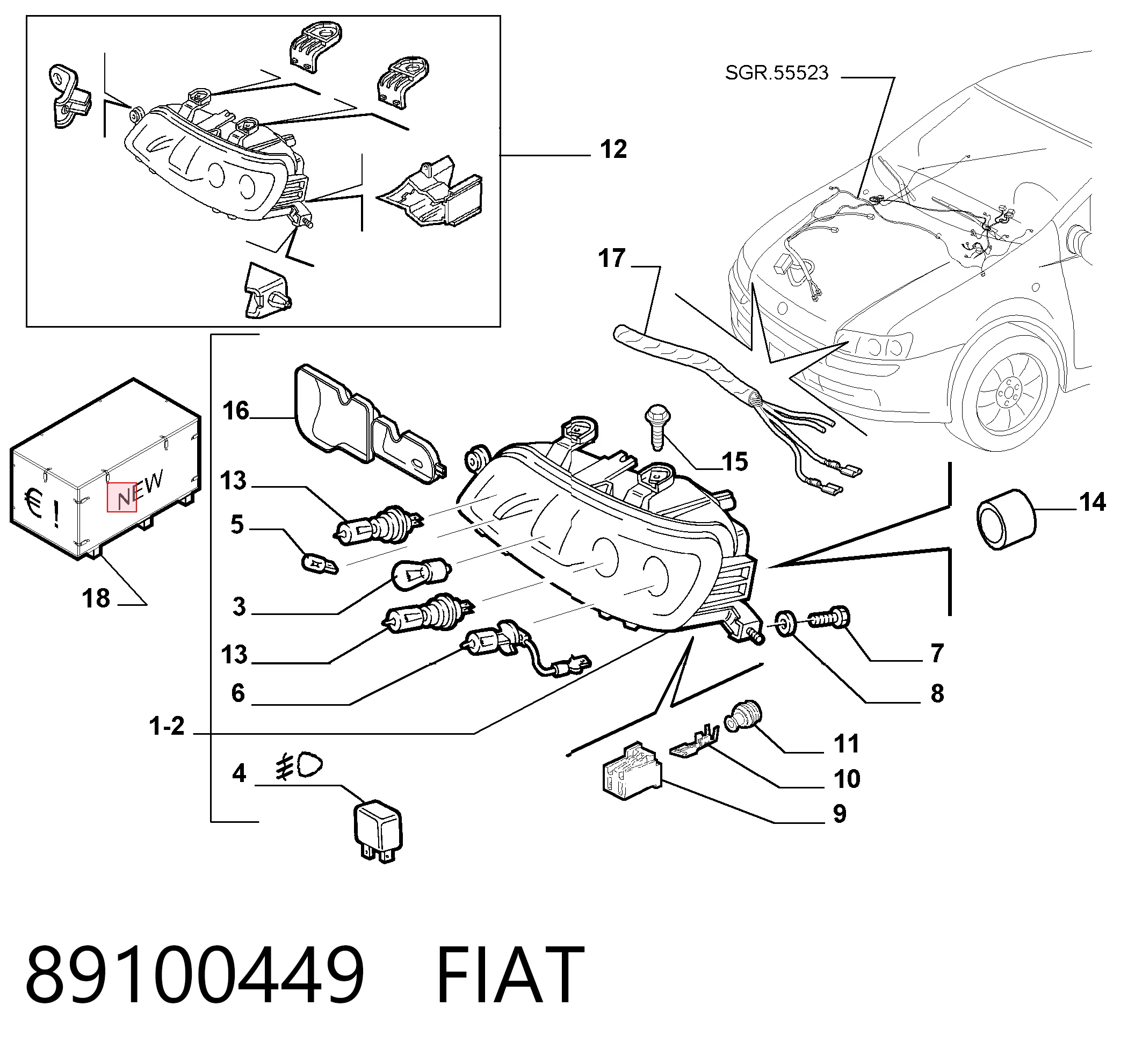  Luz esquerda Fiat Punto II hatchback (188) (1999 - 2012) II