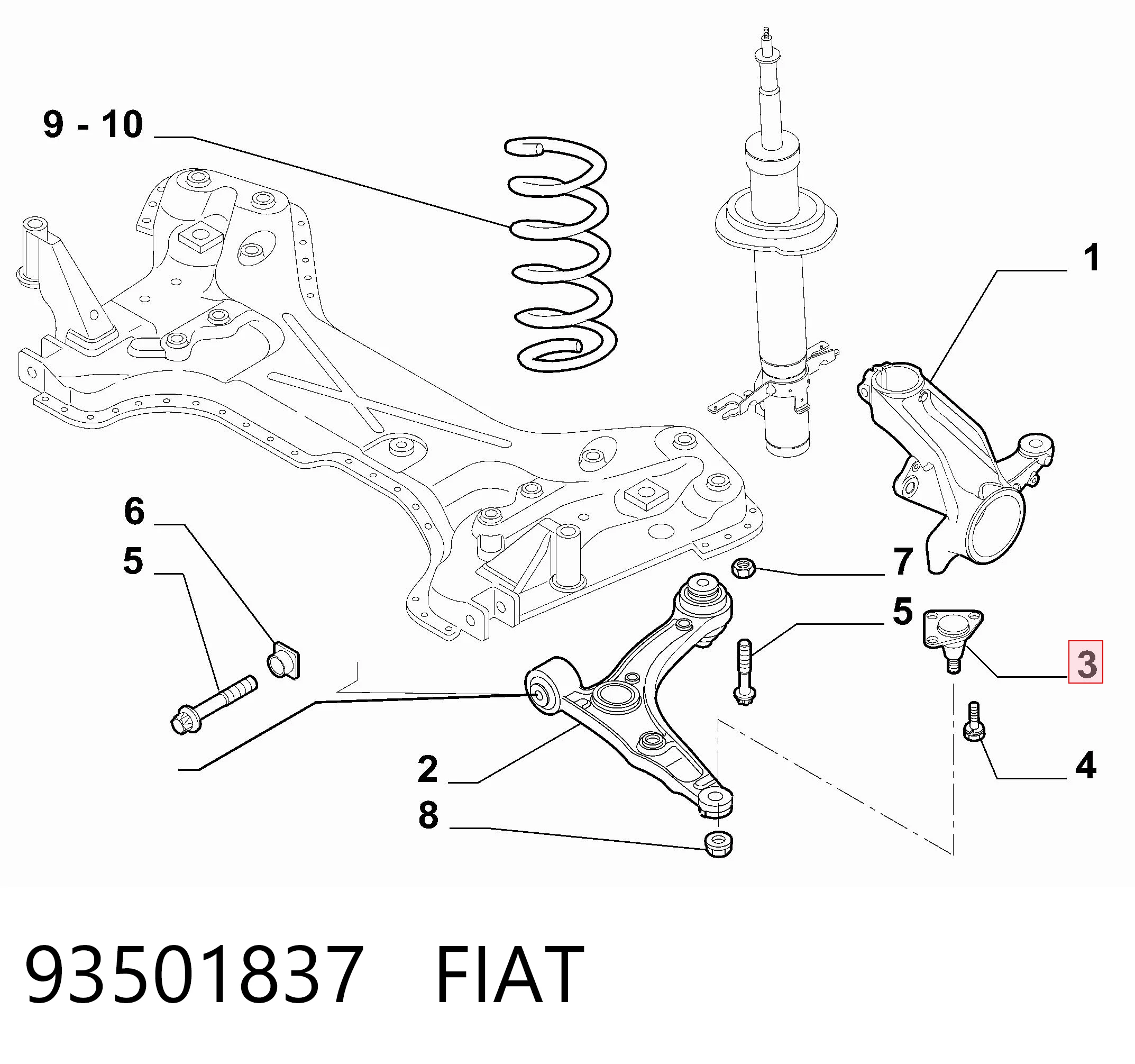 93501837 Fiat/Alfa/Lancia Suporte de esfera inferior