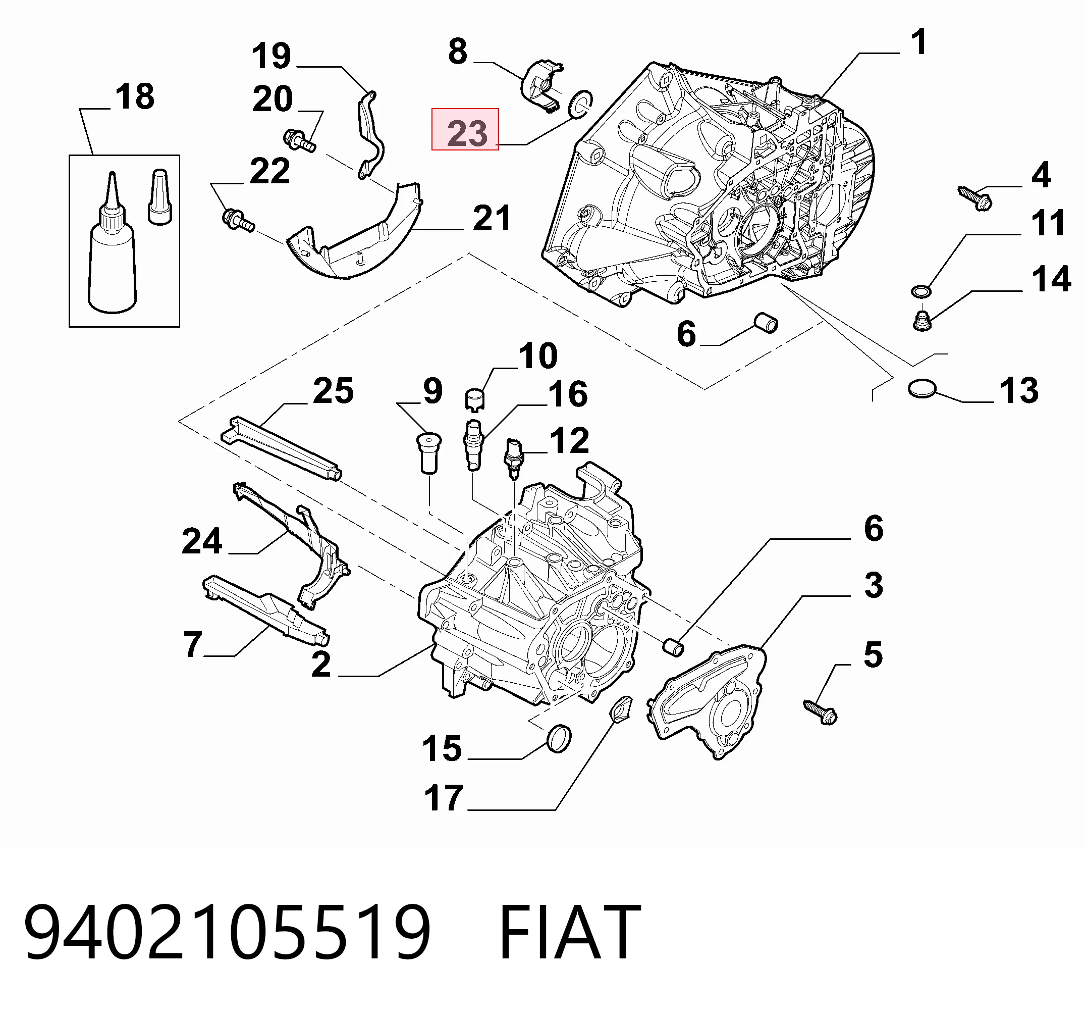 9402105519 Fiat/Alfa/Lancia Guia do rolamento de desengate de embraiagem