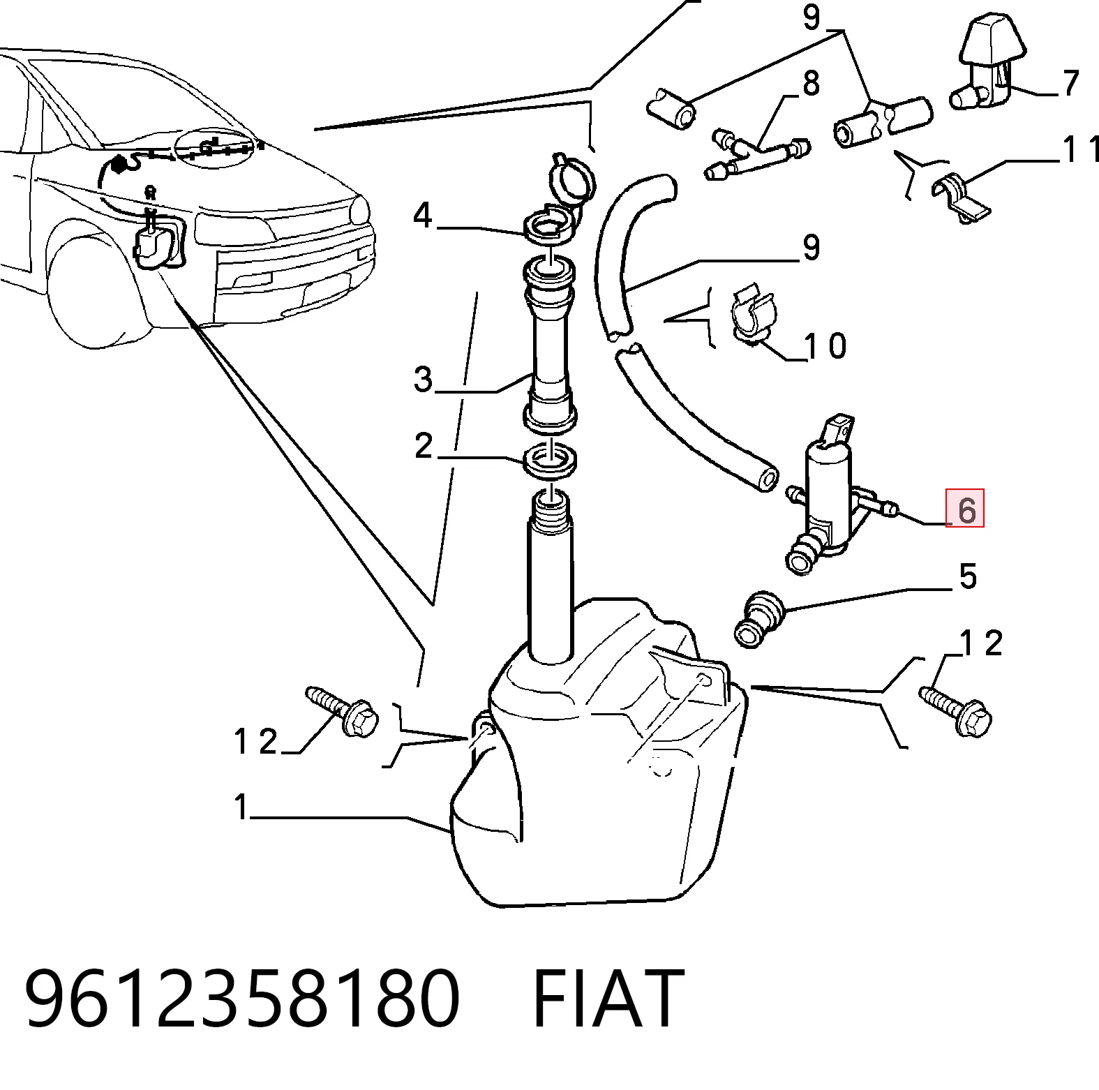 9612358180 Fiat/Alfa/Lancia Bomba de motor de fluido para lavador de vidro dianteiro