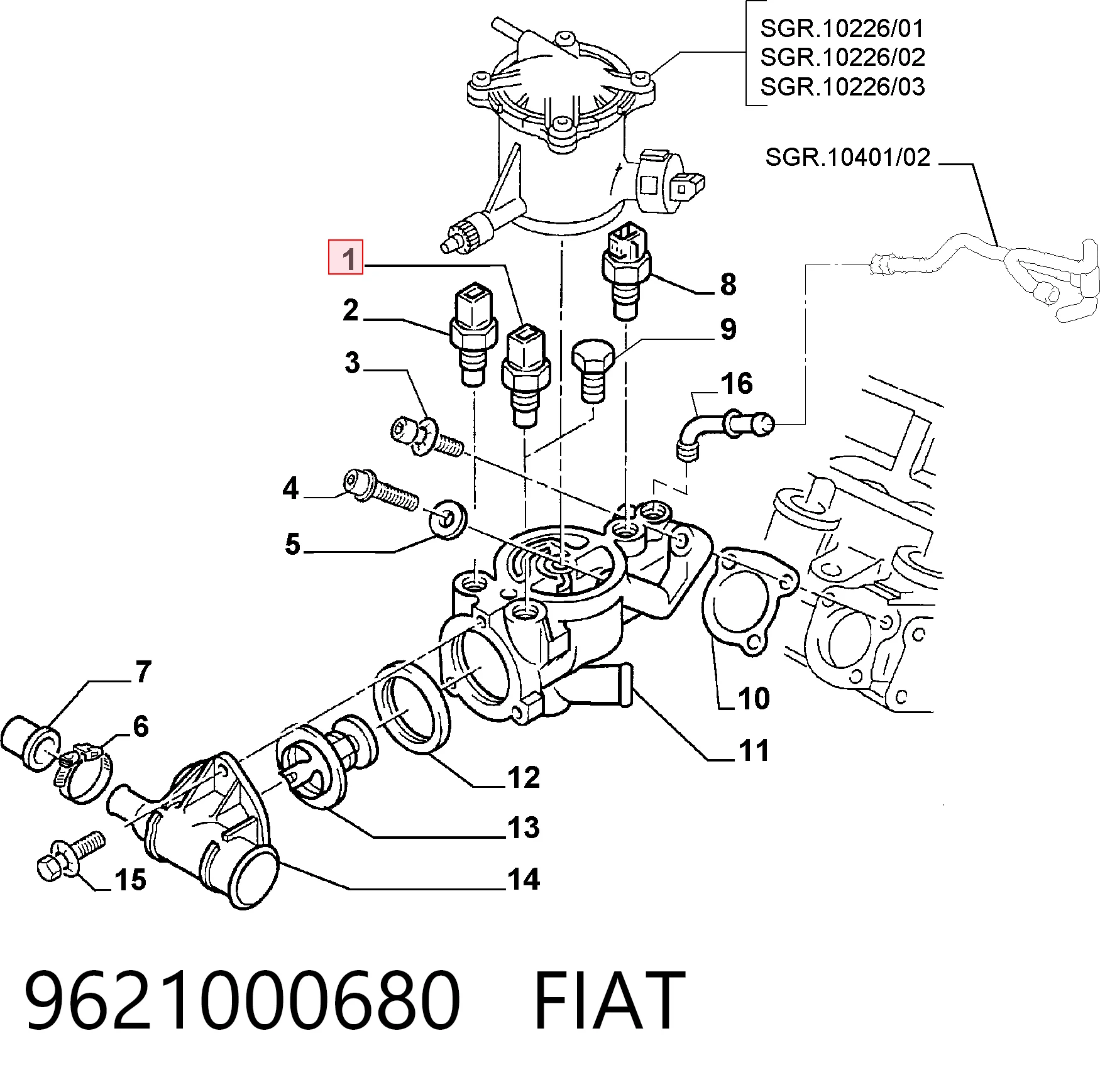 9621000680 Fiat/Alfa/Lancia Sensor de temperatura do fluido de esfriamento