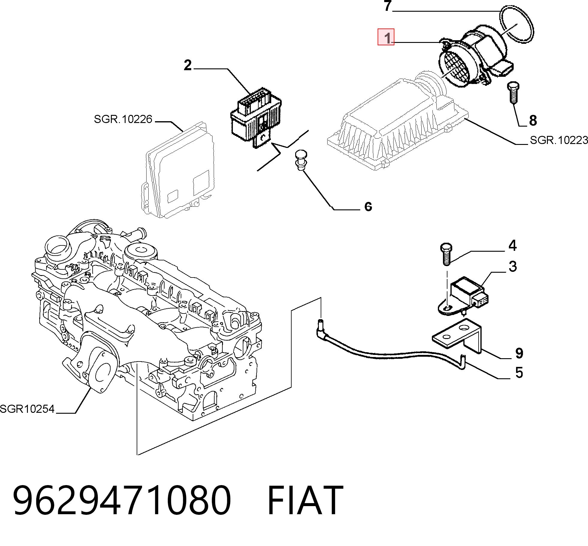 9629471080 Fiat/Alfa/Lancia Sensor de fluxo (consumo) de ar, medidor de consumo M.A.F. - (Mass Airflow)