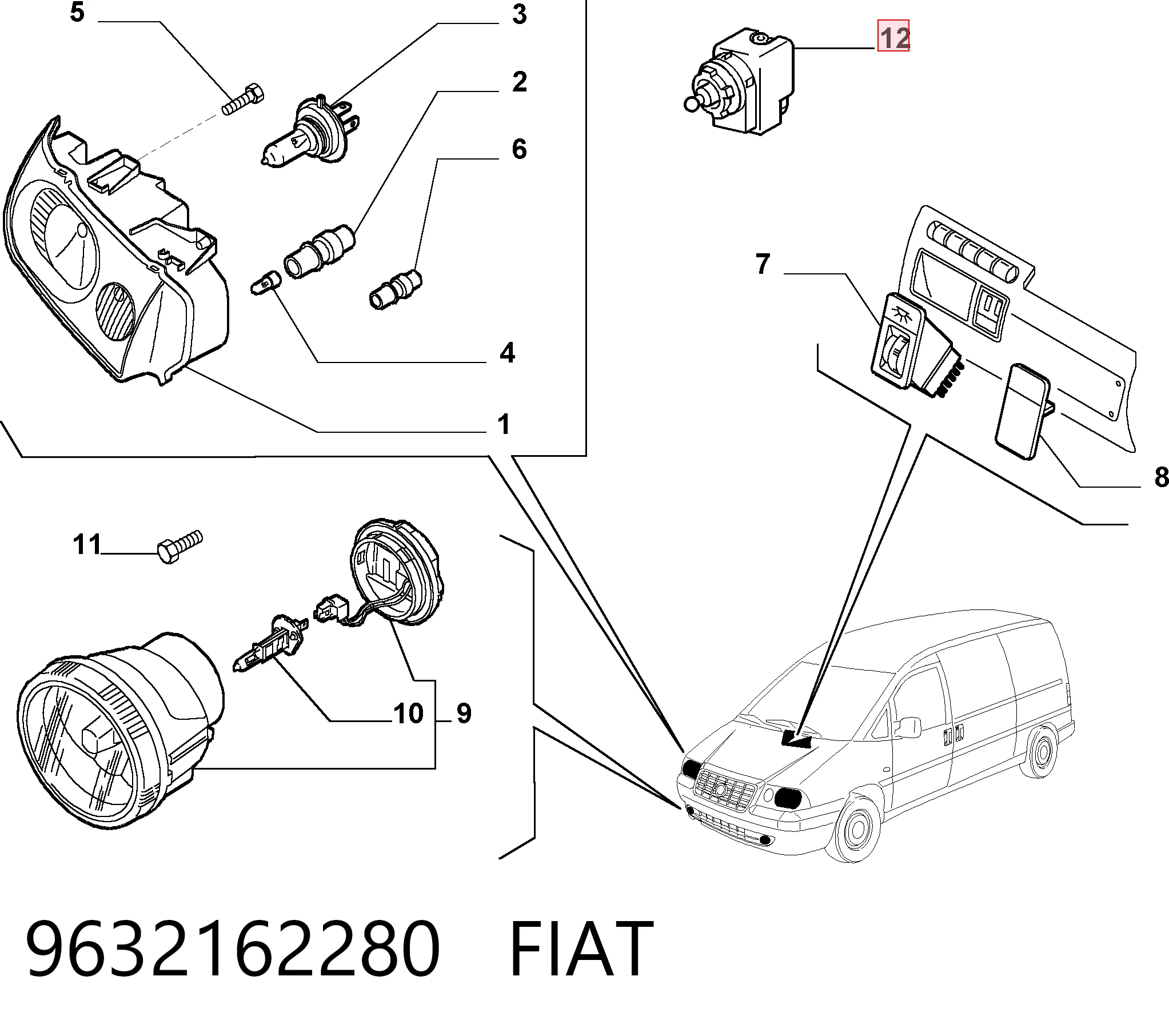 9632162280 Fiat/Alfa/Lancia Corretor da luz