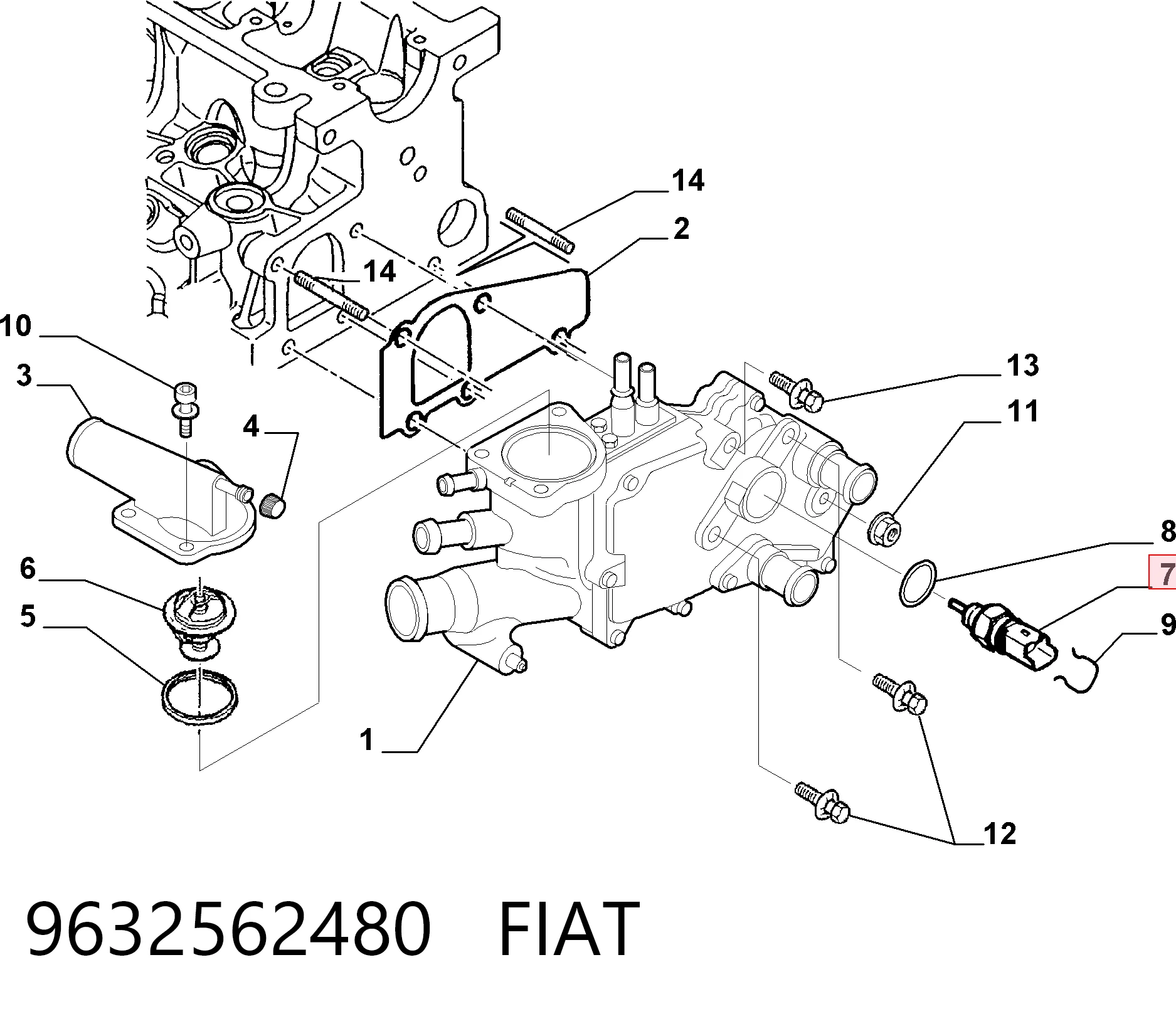 9632562480 Fiat/Alfa/Lancia Sensor de temperatura do fluido de esfriamento