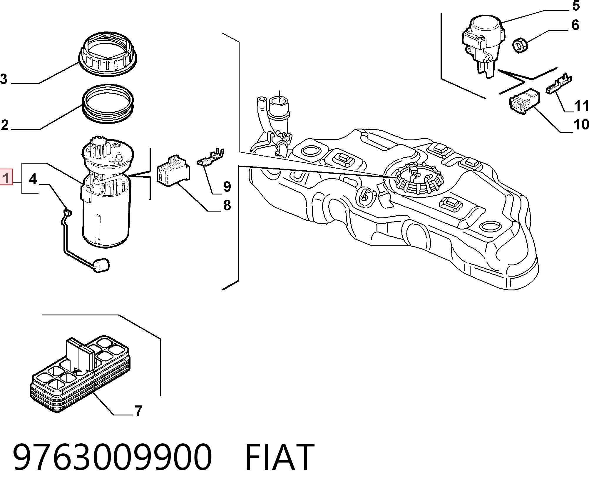 Sensor do nível de combustível no tanque Fiat Punto II 188