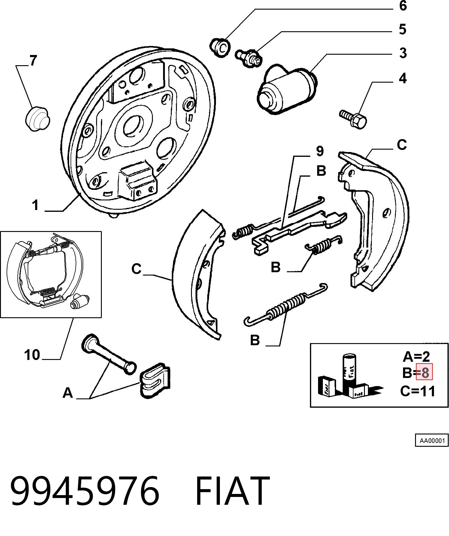 Kit de montagem das sapatas traseiras de tambor para Fiat Punto 188