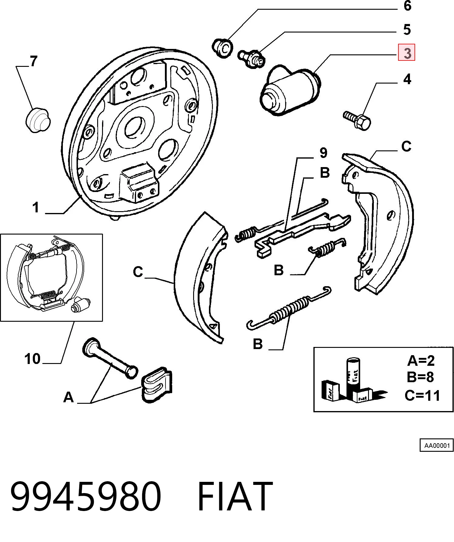 9945980 Fiat/Alfa/Lancia Cilindro traseiro do freio de rodas de trabalho