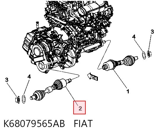 Semieixo (acionador) dianteiro esquerdo K68079565AB Chrysler