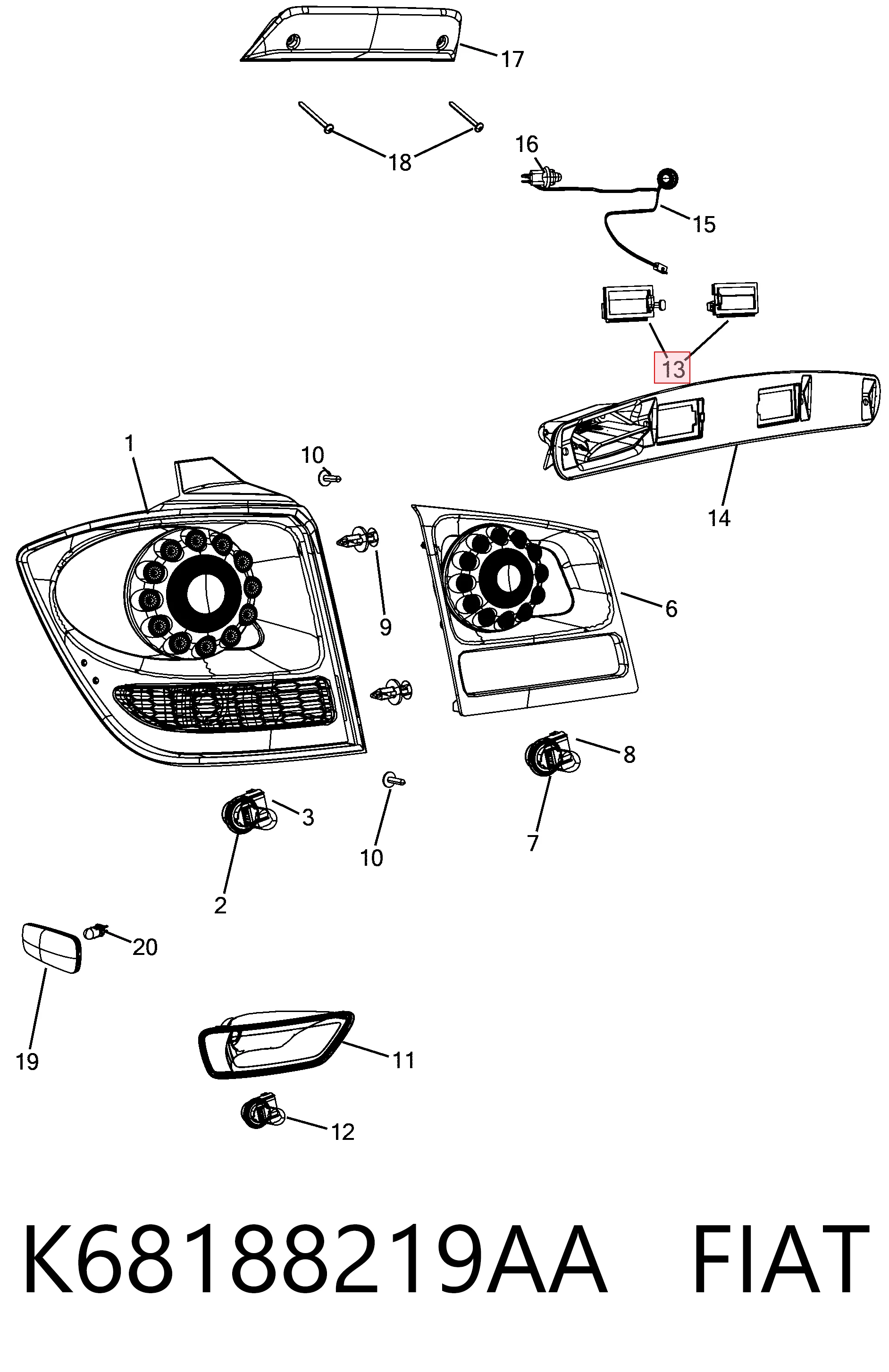  Lanterna da luz de fundo de matrícula traseira Dodge Journey SUV (2008 - 2020) 