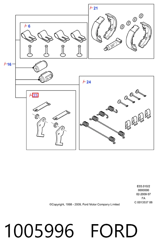  Mecanismo de aproximação (de auto-aproximação) das sapatas de tambor (kit de reparação levadiça) Ford Ka hatchback (RBT) (1996 - 2008) 