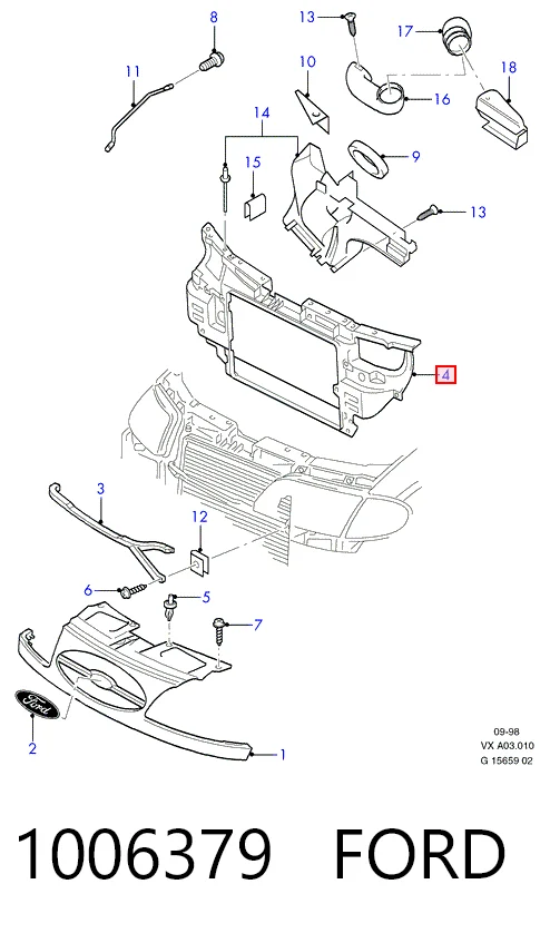 Suporte do radiador montado (painel de montagem de fixação das luzes) para Seat Alhambra  7V8, 7V9