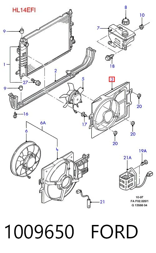 Ventilador elétrico de esfriamento montado (motor + roda de aletas) para Ford Escort '95 AVL