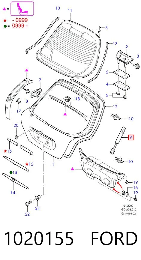 1020155 Ford Amortecedor de tampa de porta-malas (de 3ª/5ª porta traseira)
