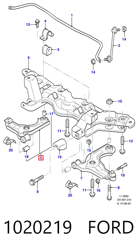 1020219 Ford Braço oscilante inferior direito de suspensão dianteira