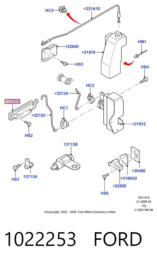 1022253 Ford Maçaneta dianteira esquerda externa da porta