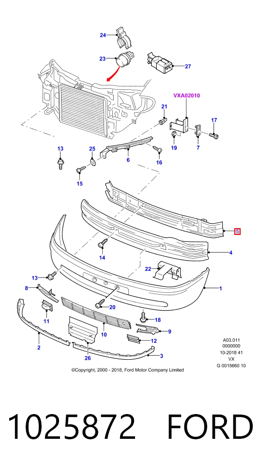 Reforçador do pára-choque dianteiro para Ford Galaxy I VX WGR