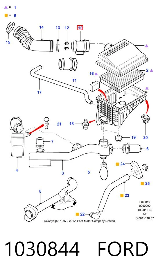 1030844 Ford Sensor de fluxo (consumo) de ar, medidor de consumo M.A.F. - (Mass Airflow)