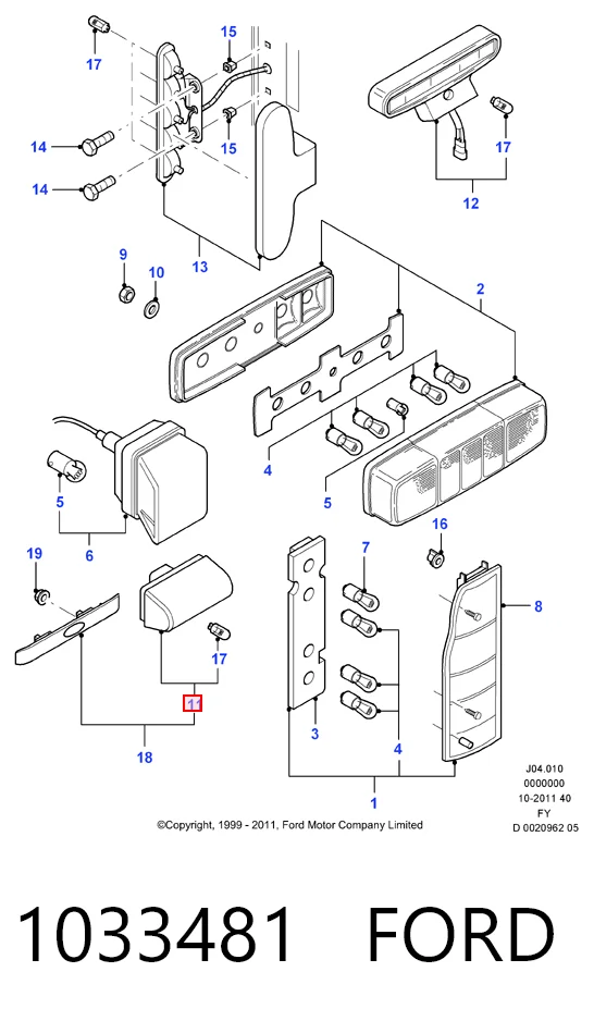 Lanterna da luz de fundo de matrícula traseira Ford Transit IV E
