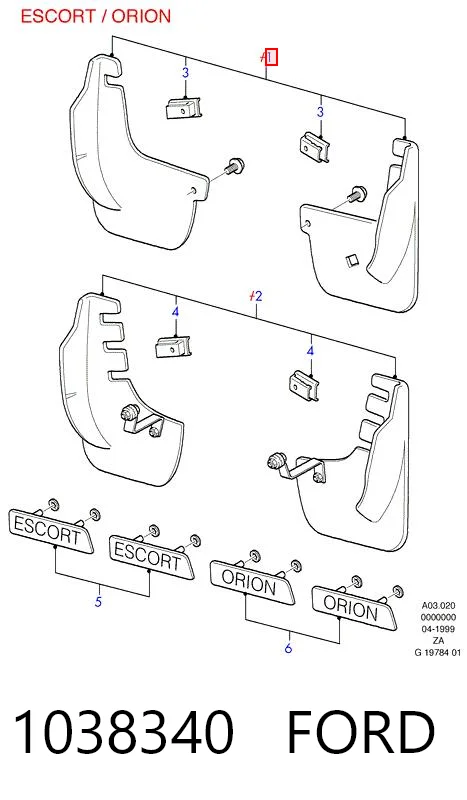 Protetores de lama dianteiros, kit para Ford Escort GAL, AAL, ABL