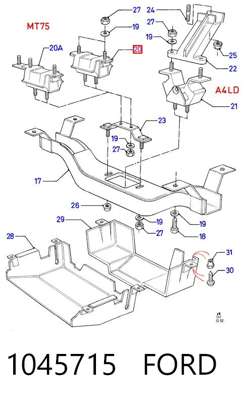  Coxim (suporte) dianteiro de motor Ford Transit III сaixa (V) (1977 - 1986) III