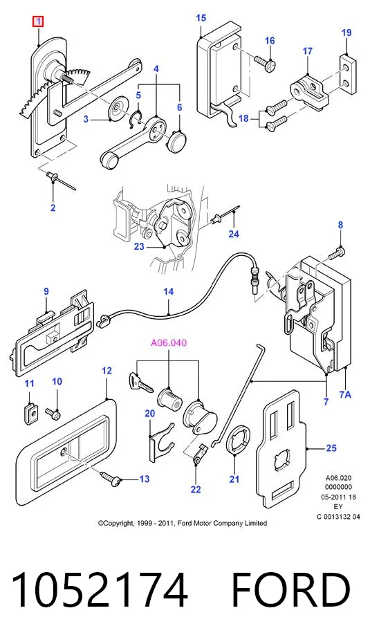 1052174 Ford Mecanismo de acionamento de vidro da porta dianteira direita