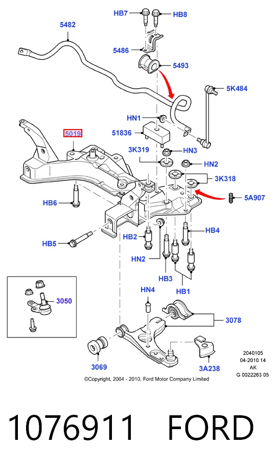 1076911 Ford Viga de suspensão dianteira (plataforma veicular)