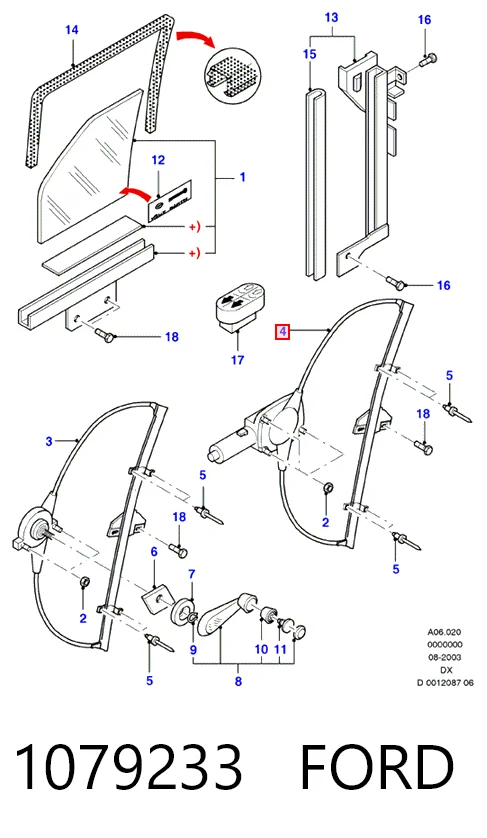 Mecanismo de acionamento de vidro da porta dianteira direita Ford Fiesta  F3L, F5L ao melhor preço