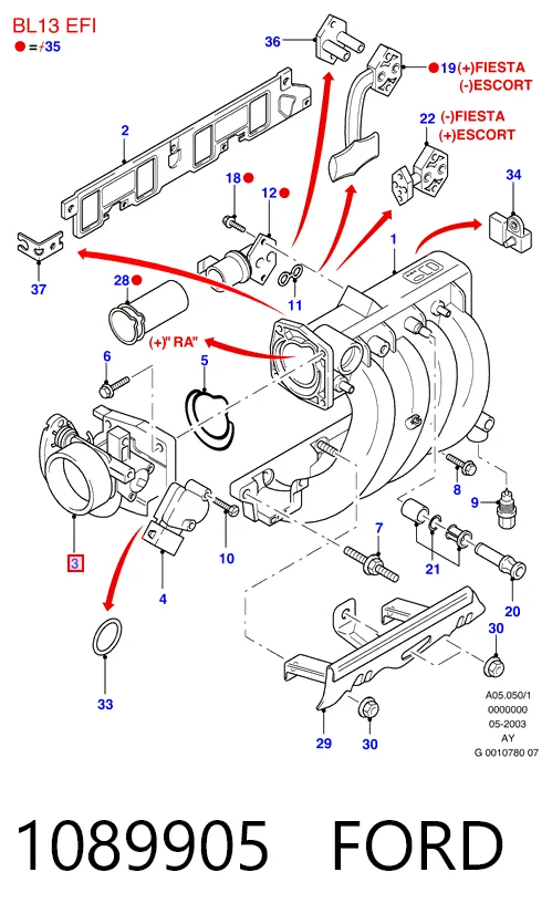 Válvula de borboleta montada para Ford Fiesta COURIER F3L, F5L