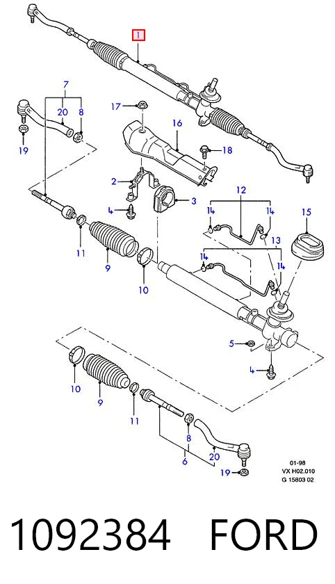 1092384 Ford Cremalheira da direção