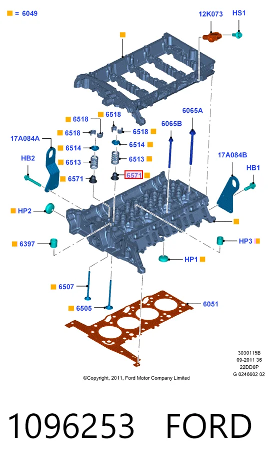 Bucim de válvula (coletor de óleo), admissão/escape Ford Transit VI сaixa (V347/8) (2006 - 2014) VI