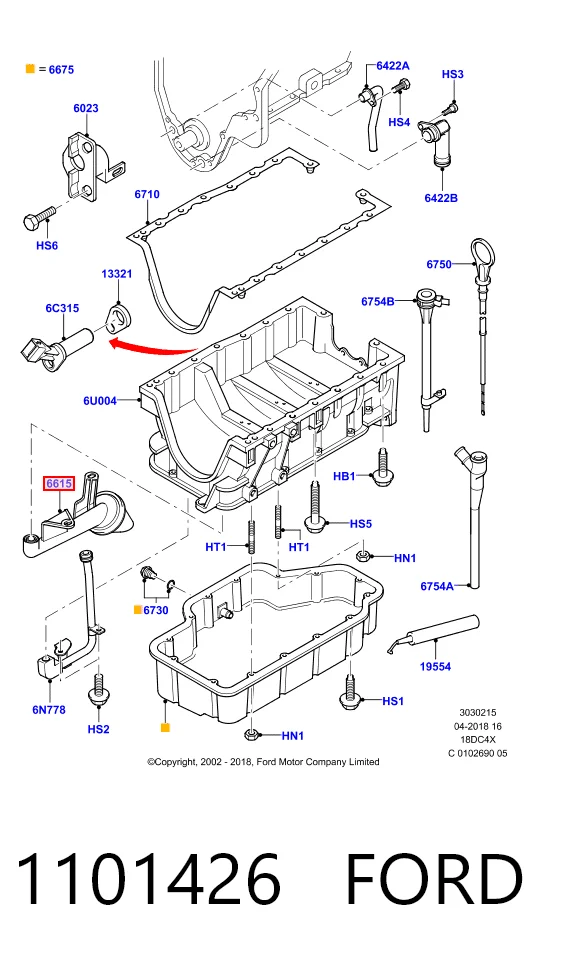 Receptor de óleo (coletor de óleo) Ford Connect  TC7
