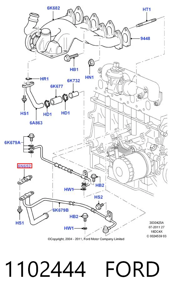 1102444 Ford Vedante de mangueira de fornecimento de óleo de turbina