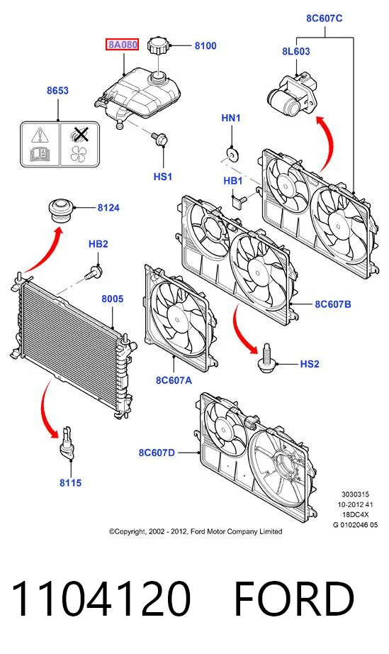 1104120 Ford Tanque de expansão do sistema de esfriamento