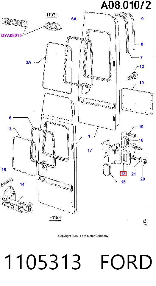 1105313 Ford Gozno direito superior da porta traseira (batente)