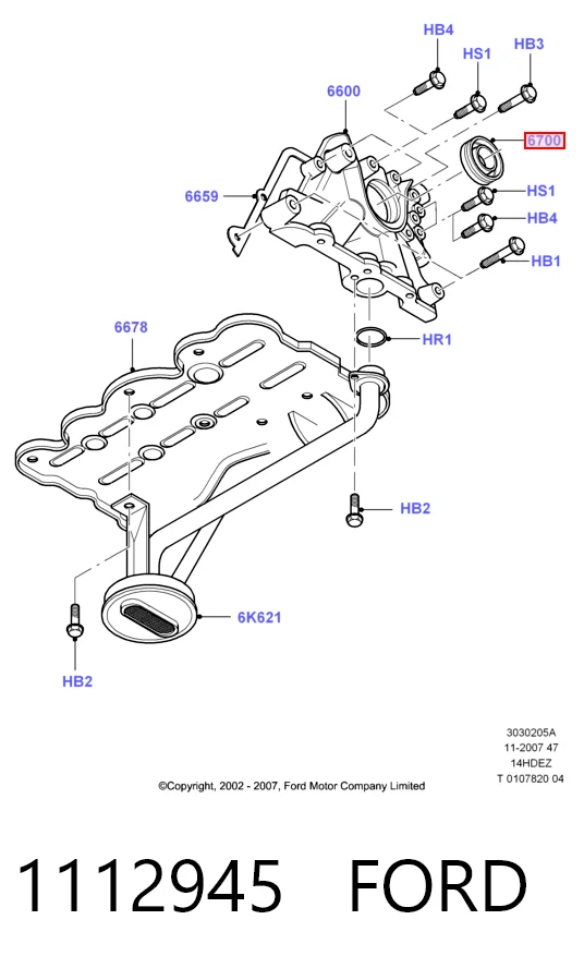 1112945 Ford Vedação dianteira de cambota de motor