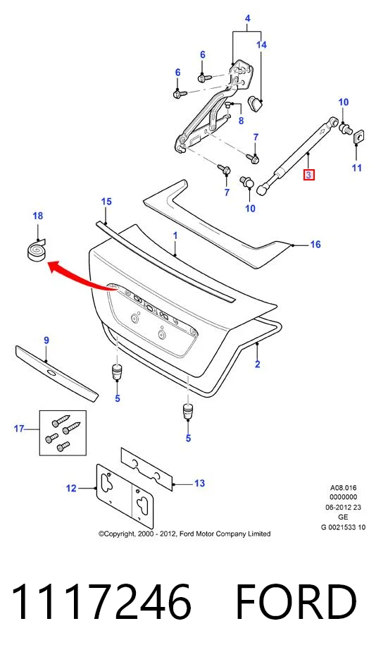 1117246 Ford Amortecedor de tampa de porta-malas (de 3ª/5ª porta traseira)