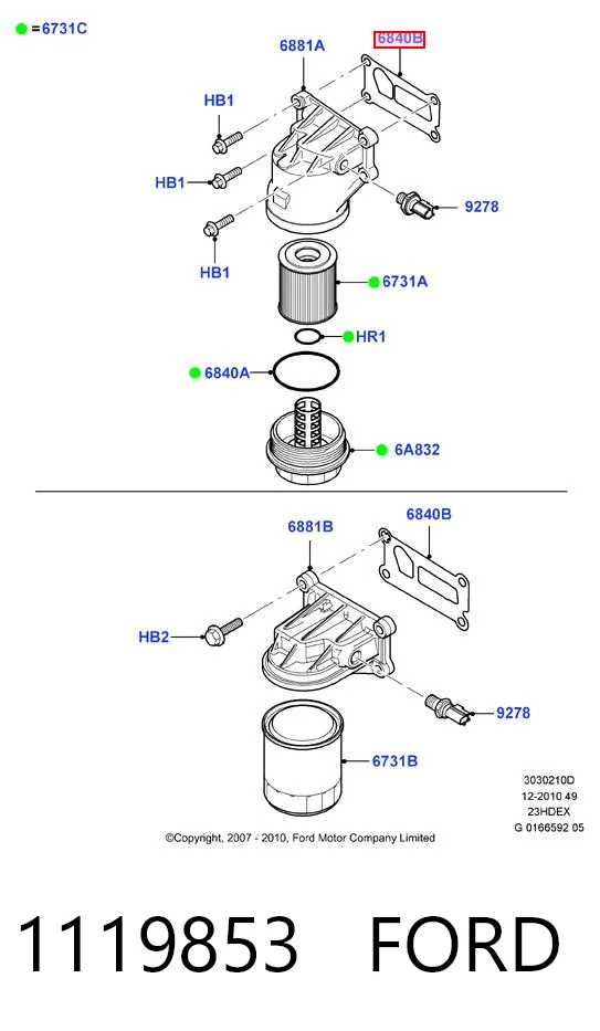 1119853 Ford Vedante de adaptador do filtro de óleo