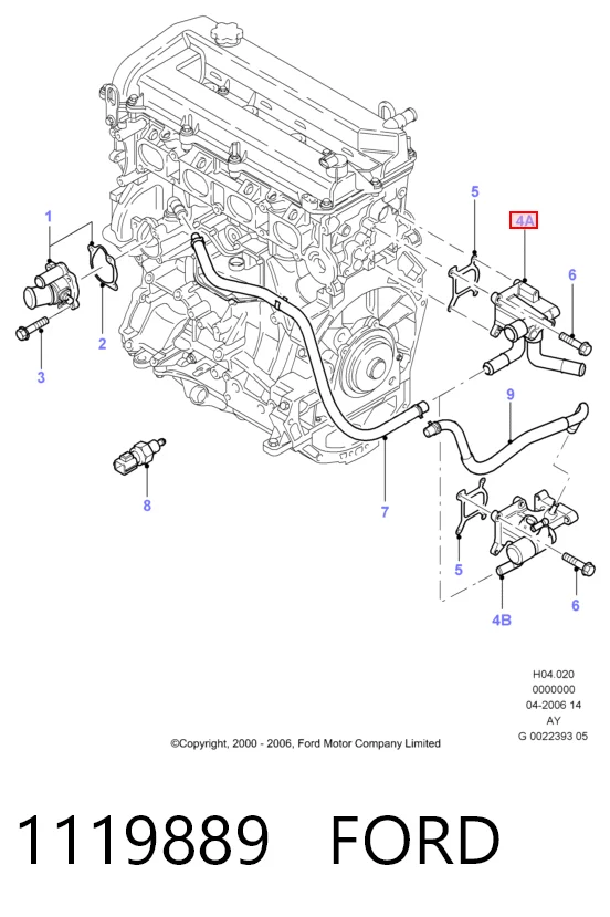 1119889 Ford Flange do sistema de esfriamento (união em T)