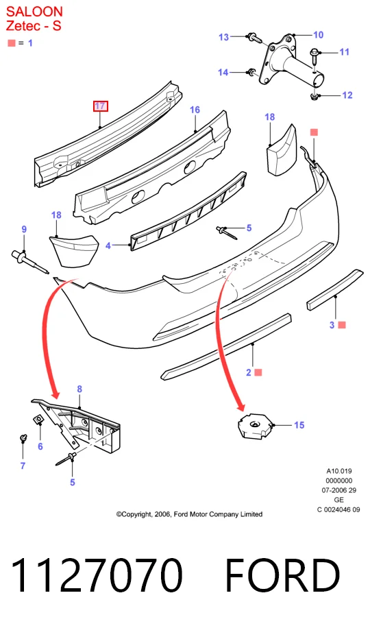  Reforçador do pára-choque traseiro Ford Mondeo III sedan (B4Y) (2000 - 2007) III